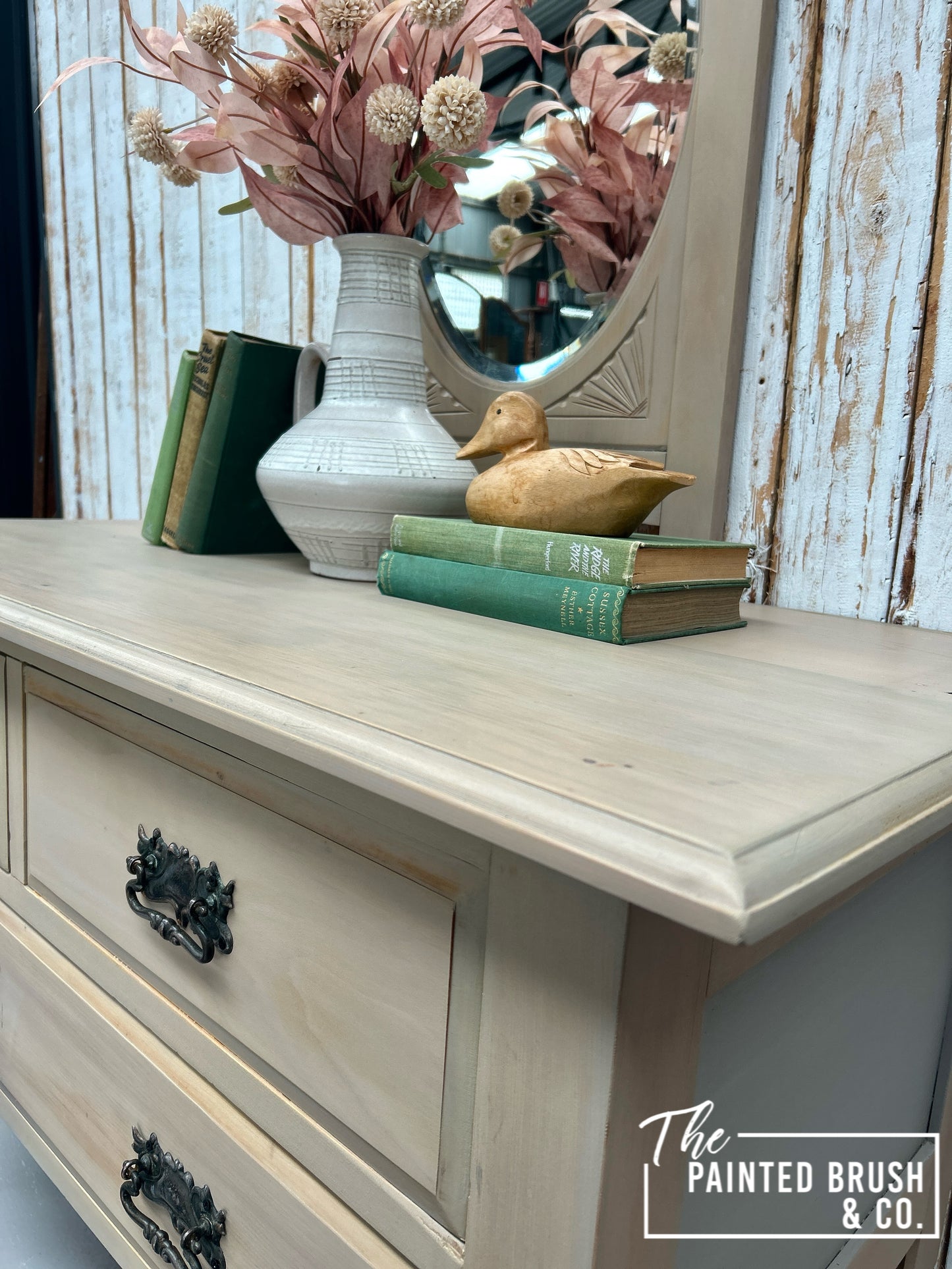 Washed Dressing Table with Carved Mirror