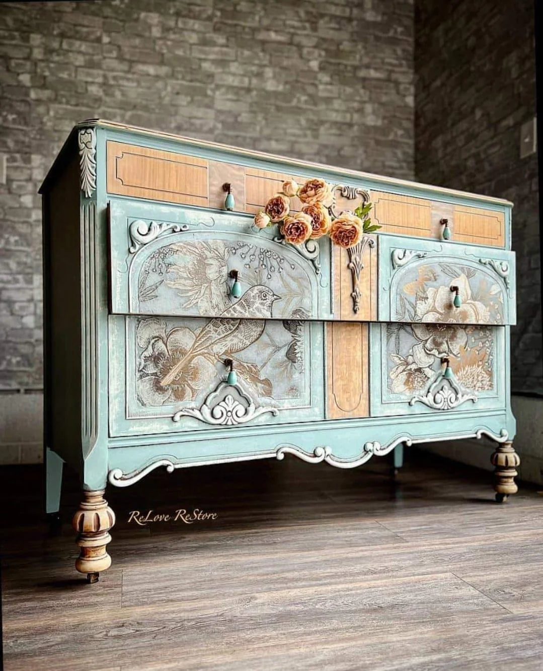 Mint Decoupage Paper | Foil Bird
