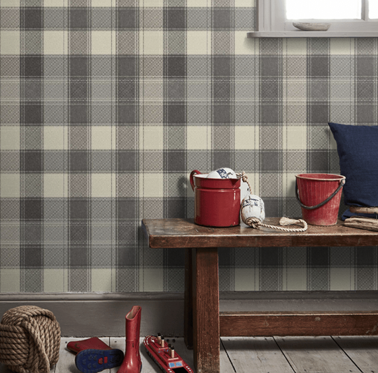 Wallpaper - Grey Country Check
