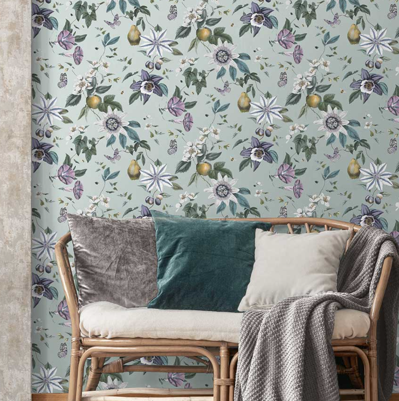 Wallpaper - Duck Egg Floral - 1m