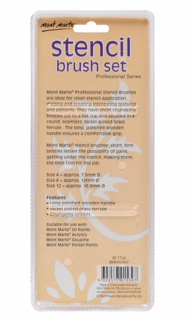Mont Marte | Professional Stencil 3pc Brush Set