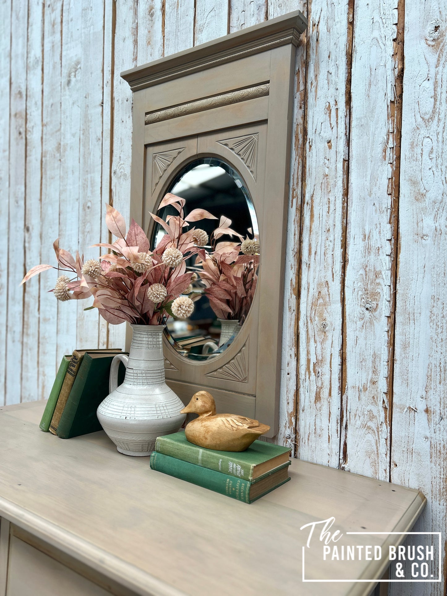 Washed Dressing Table with Carved Mirror