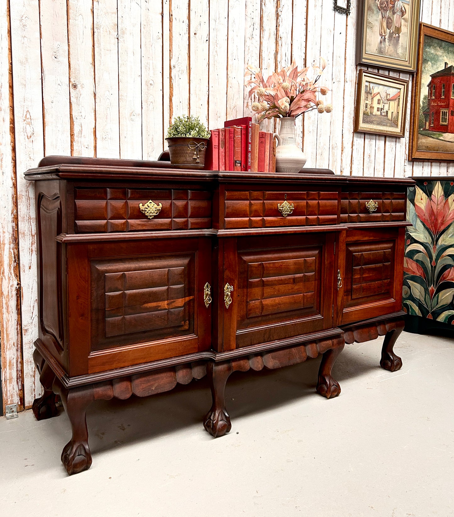 Mahogany Jacobean Revival Sideboard with 6 ball & claw feet