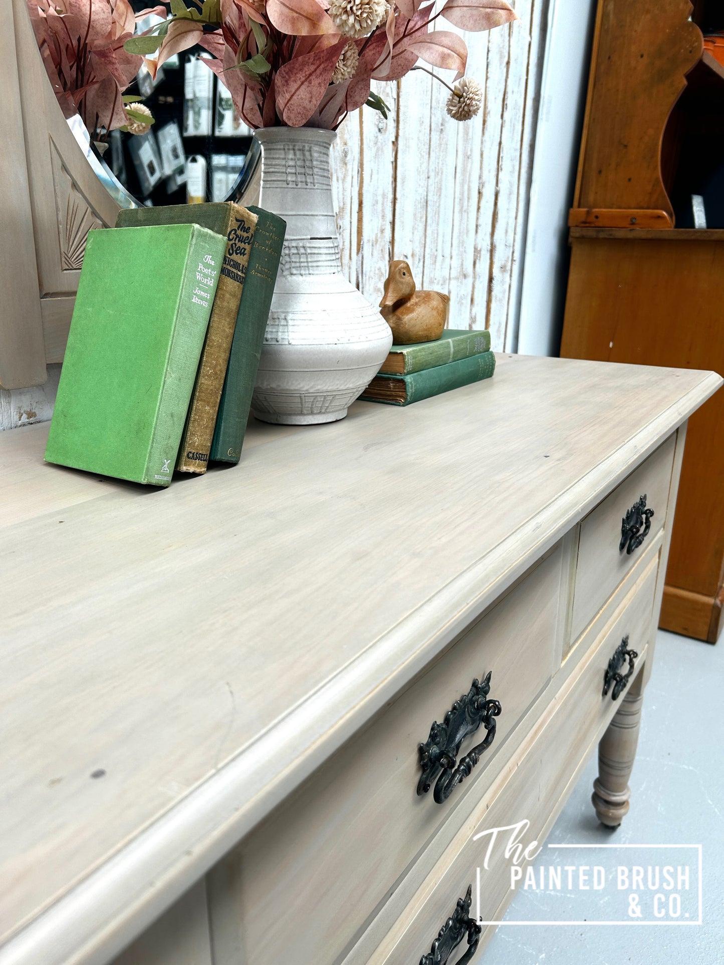 Washed Dressing Table with Carved Mirror