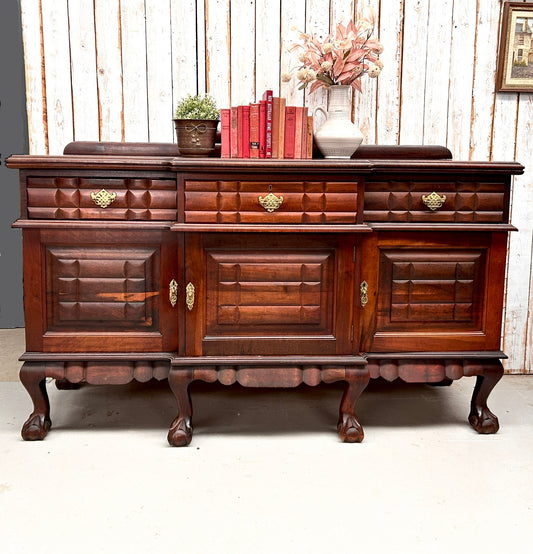 Mahogany Jacobean Revival Sideboard with 6 ball & claw feet