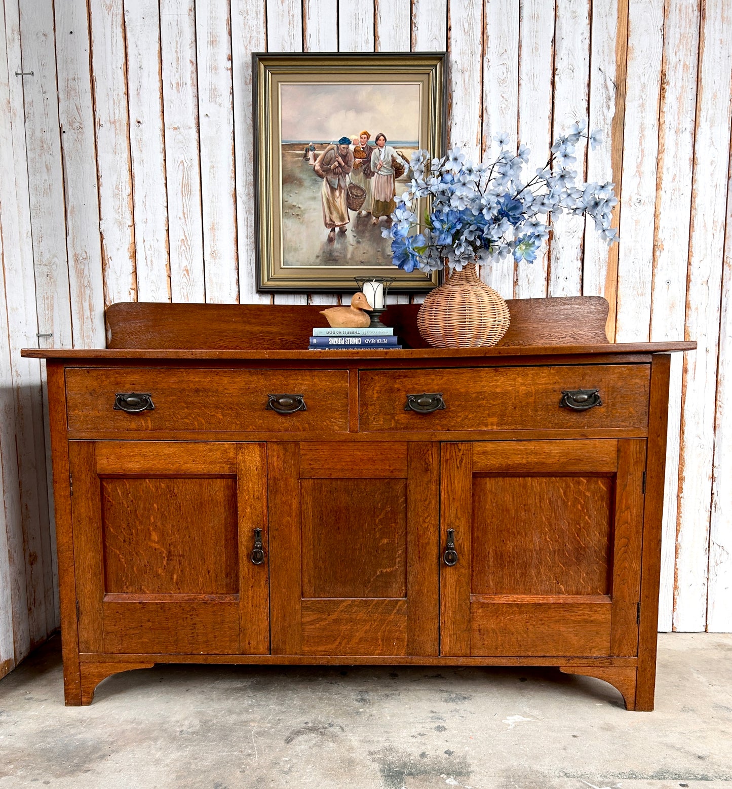 Antique H.F. Fischer Tiger Oak Sideboard