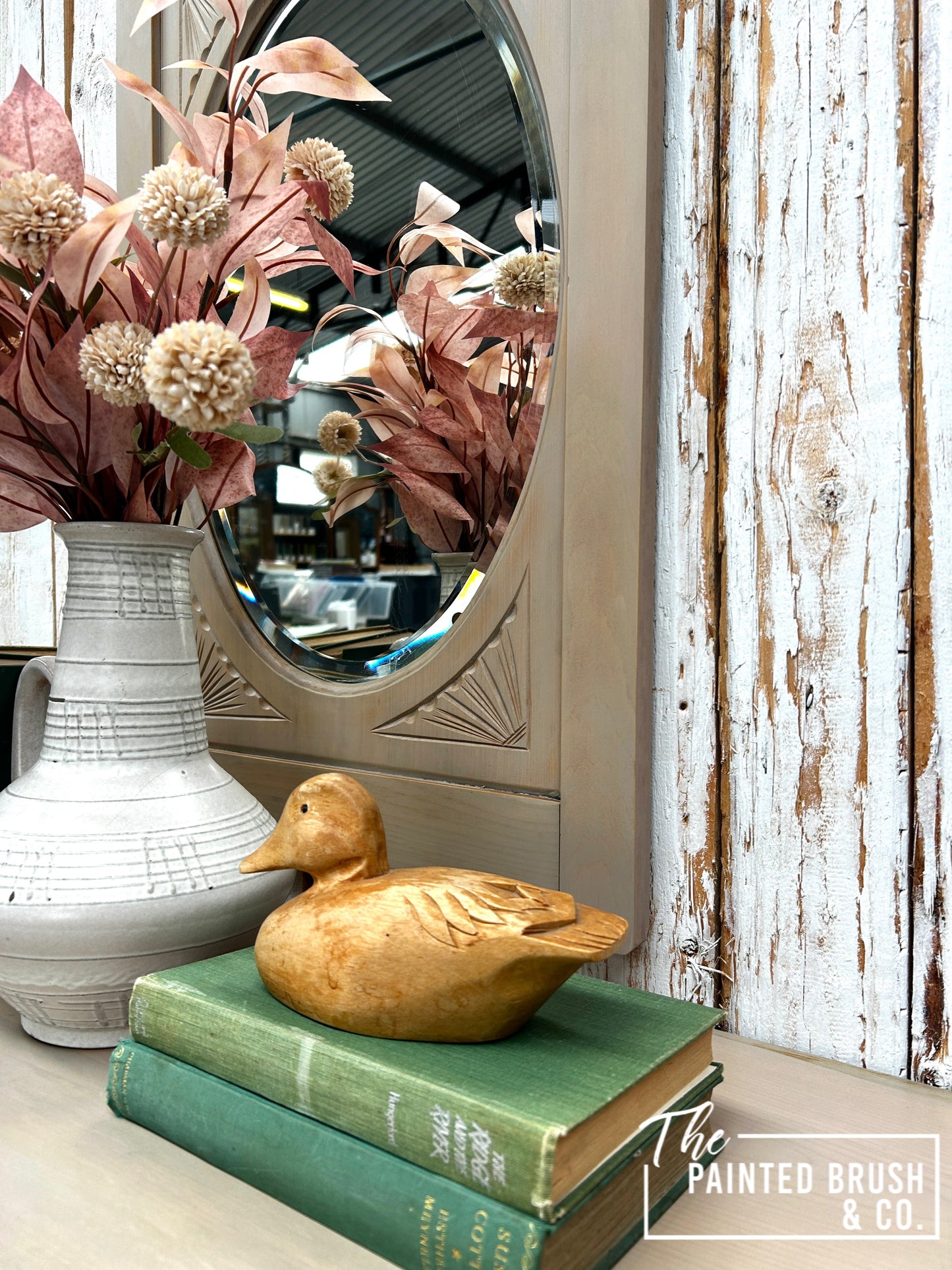 Washed Dressing Table with Carved Mirror