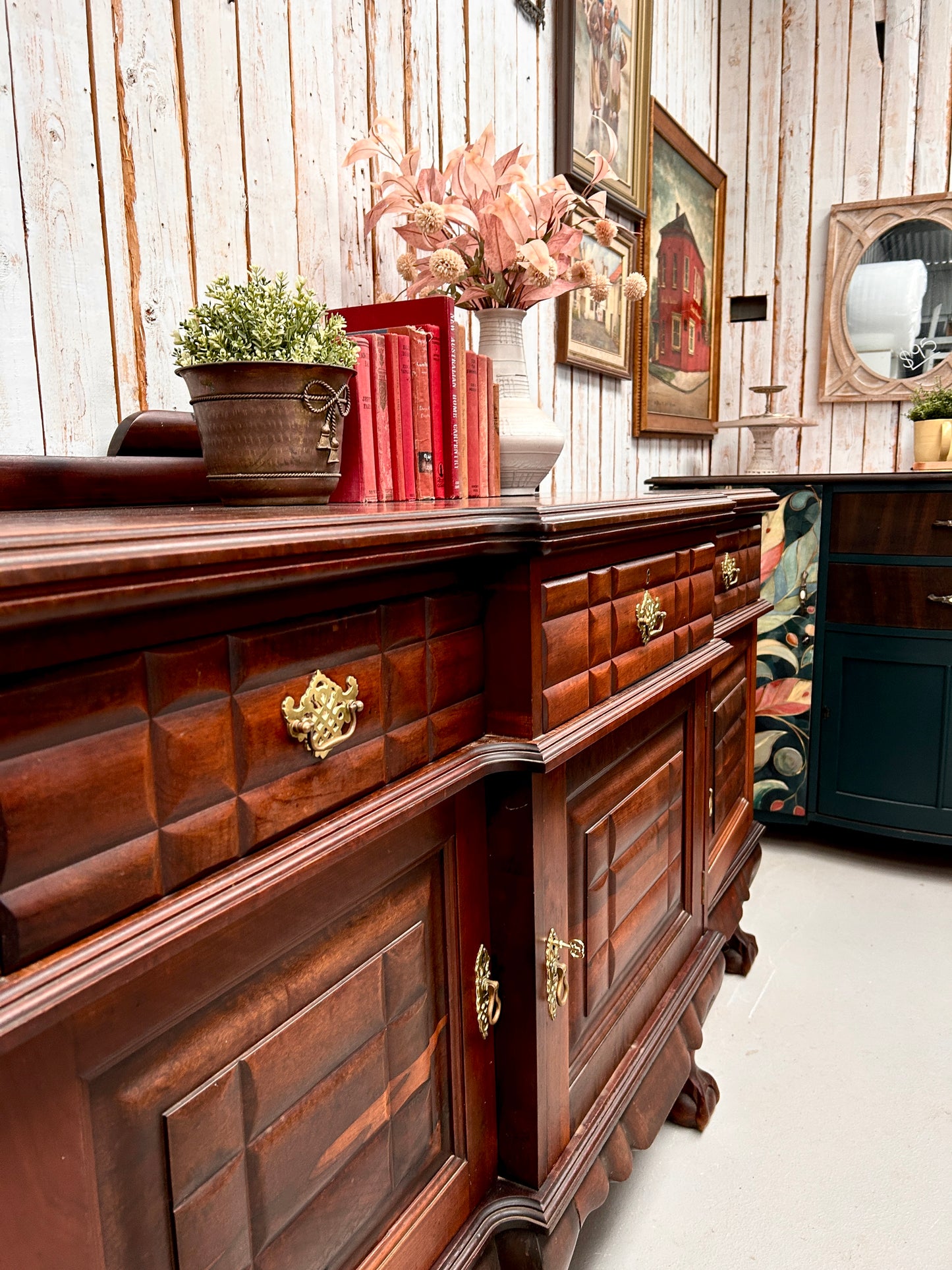 Mahogany Jacobean Revival Sideboard with 6 ball & claw feet